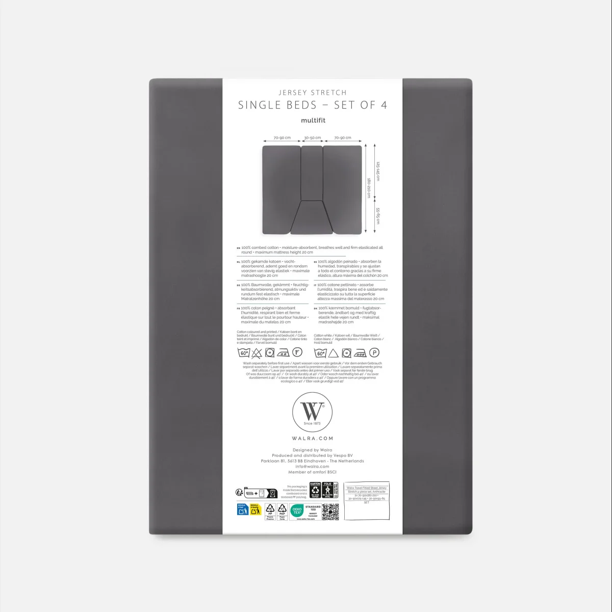Walra Travel - Hoeslaken Jersey Stretch 4-delige set - Antraciet - Afbeelding 6