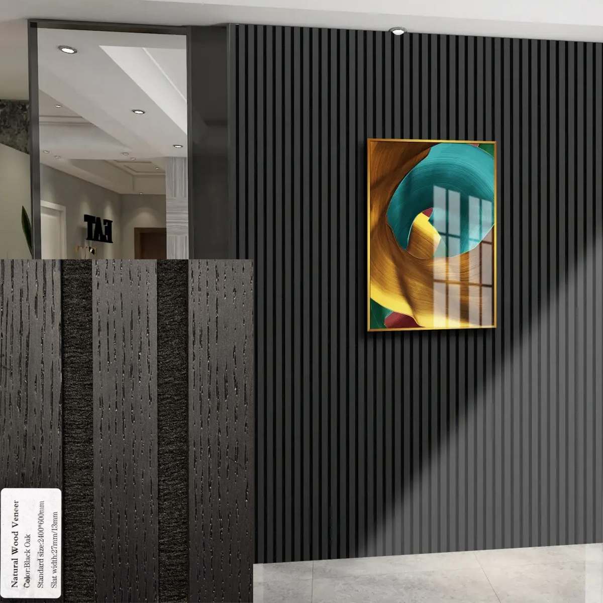 FREJA Akoustische panelen 200x60x2,2cm. Black Oak – We kunnen het ook op maat maken - Afbeelding 2