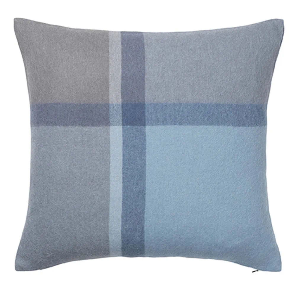 Kussen blauw, grijs, ruiten, vierkant, Elvang Manhattan Steel Blue/Dusty Ocean - Afbeelding 2