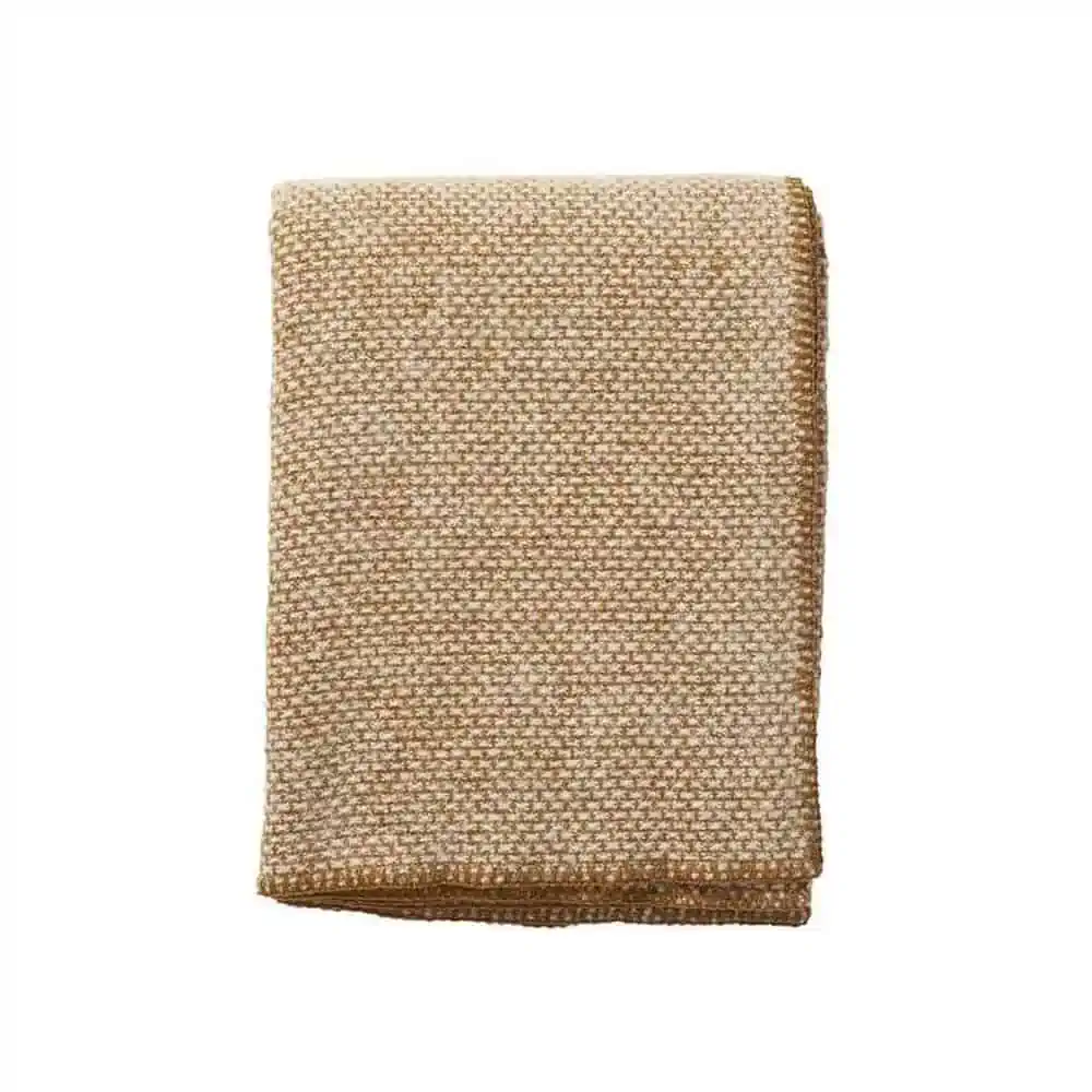 Wiegdeken wol okergeel, caramel, Klippan Domino - Afbeelding 2