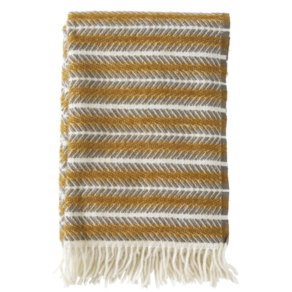 Plaid okergeel, grijs, strepen, eco-lamswol, Klippan Oscar Multi Amber - Afbeelding 2