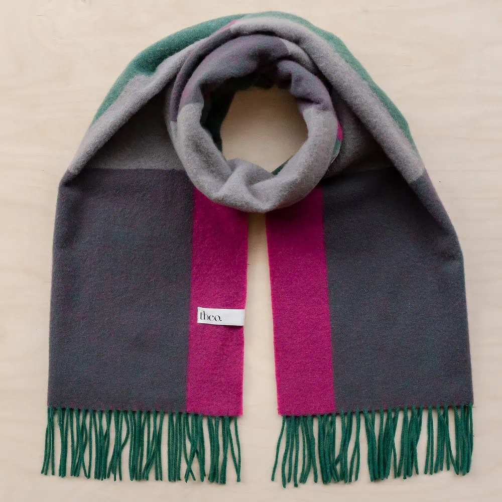 Sjaal groen, roze, grijs, lamswol, Block Jacquard - Afbeelding 4