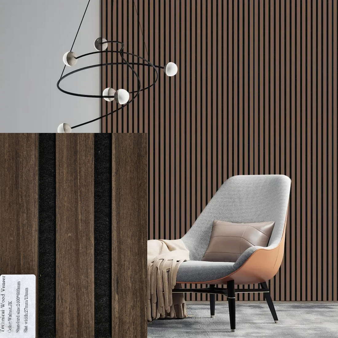 FREJA Akoustische panelen 200x60x2,2cm. Black Oak – We kunnen het ook op maat maken - Afbeelding 8