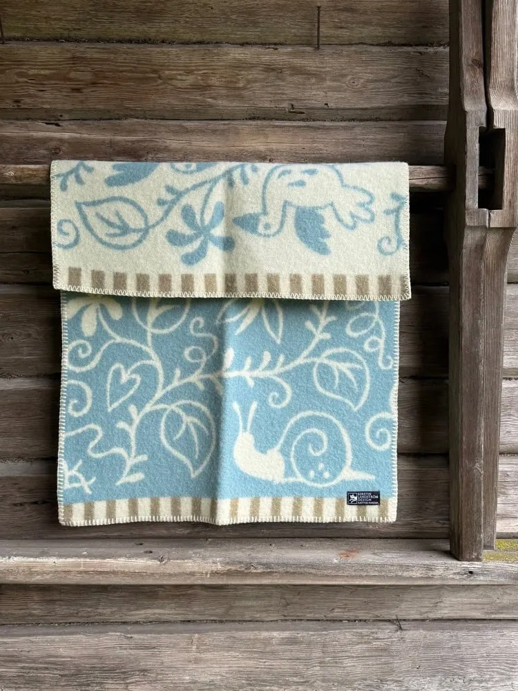 Wiegdeken blauw, lamswol, Klippan Lilla Snigel Blue - Afbeelding 2
